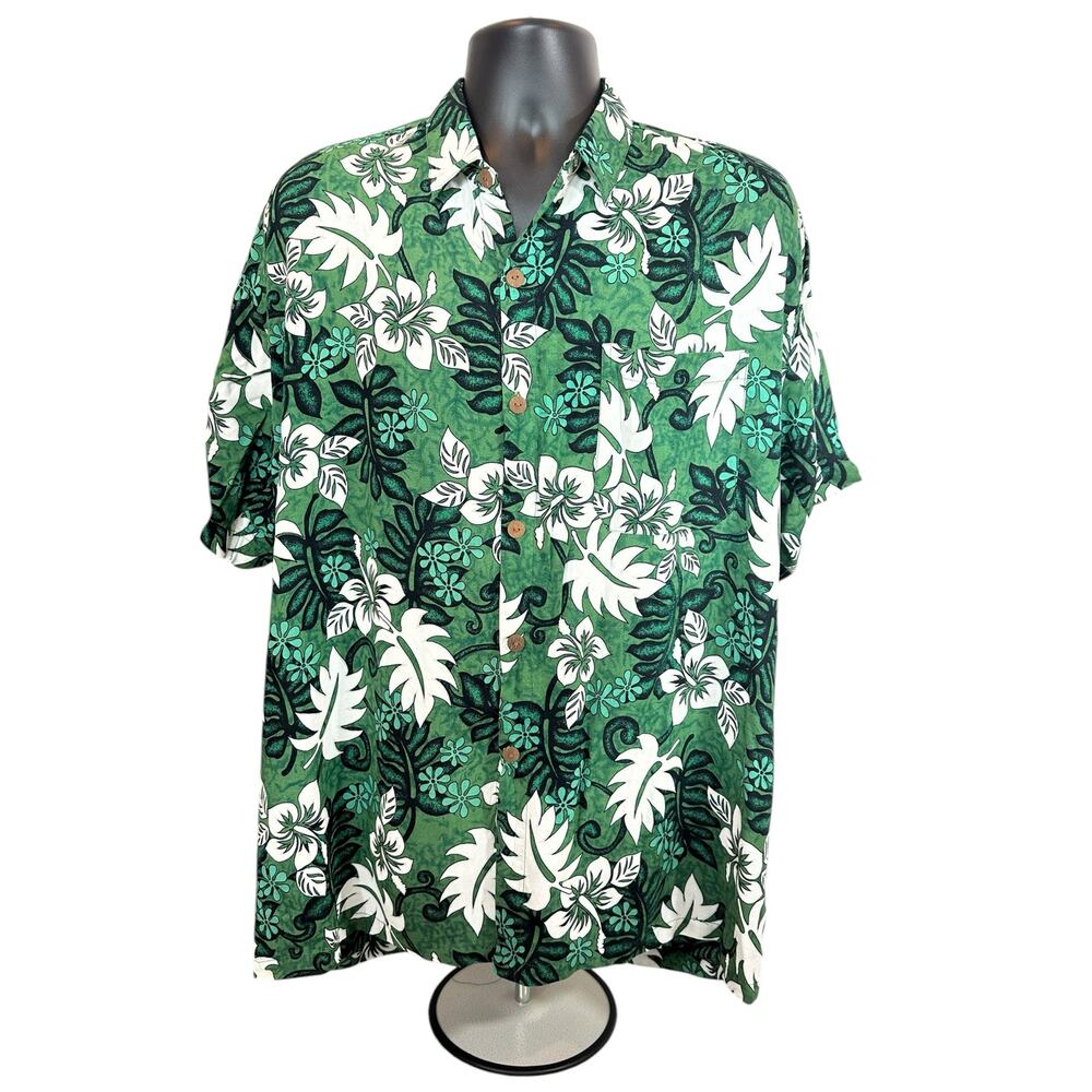 Pacific Line Men’s Green Hawaiian Button Down, L